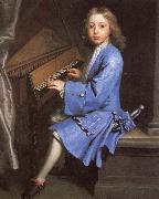 an 18th century painting of young man playing the spinet by jonathan richardson, samuel pepys